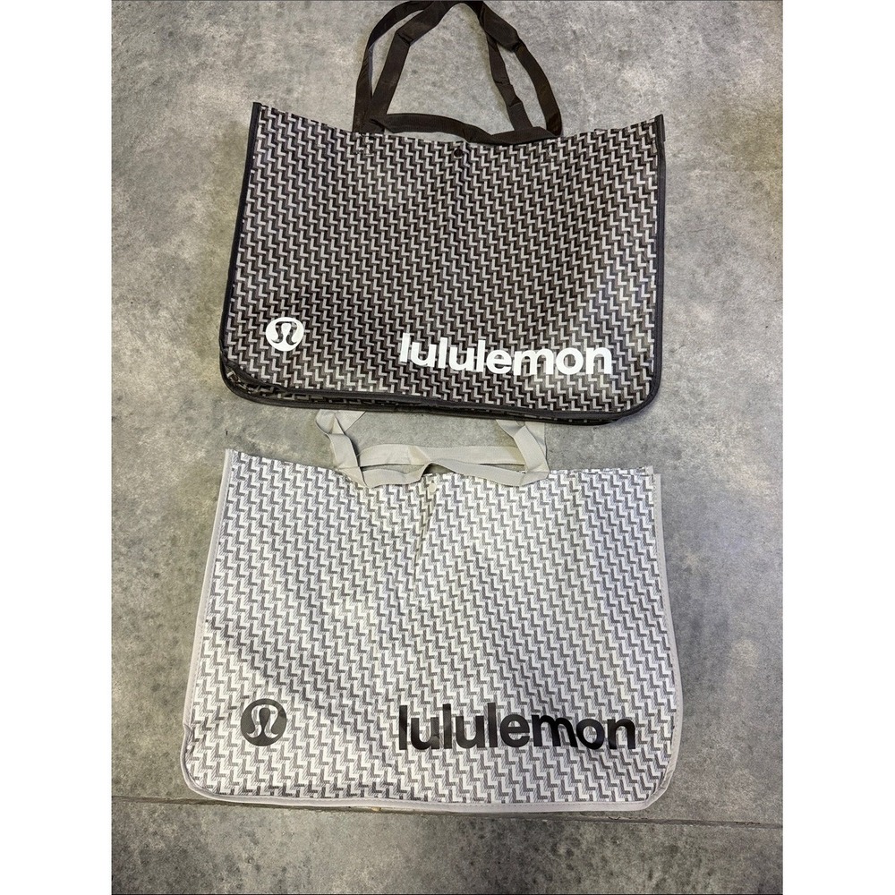 Lululemon Large Reusable Shopping Bags Bundle of 2 Black White Logo Totes